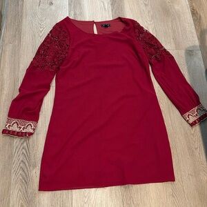 Red/burgundy long sleeve dress with lace details